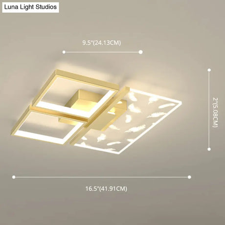 Minimalistic Gold Bedroom Ceiling Light With Geometric Acrylic Shade - Led Flush Mount