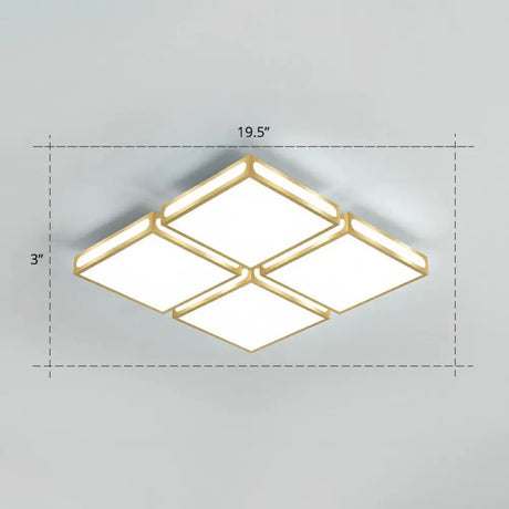 Minimalistic Gold Checked Led Flushmount Ceiling Light For Living Room / 19.5’ White