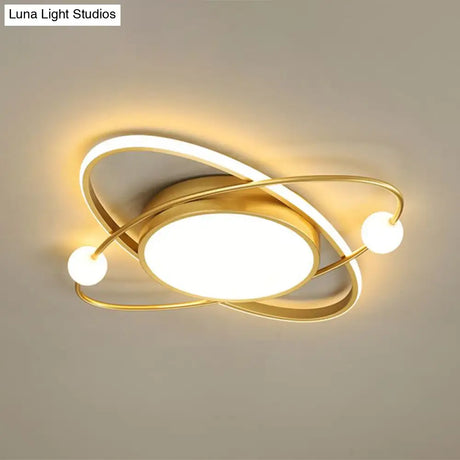 Minimalistic Gold Finish Led Flush Mount Ceiling Lamp For Bedroom / 19.5 Warm