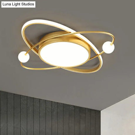 Minimalistic Gold Finish Led Flush Mount Ceiling Lamp For Bedroom