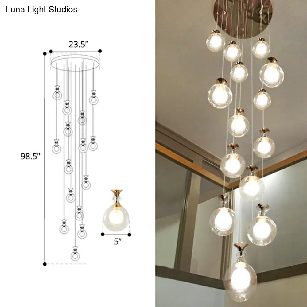 Gold Multi-Light Ceiling Lamp With Clear And Frosted Glass Ball Shades - Minimalistic Pendant For