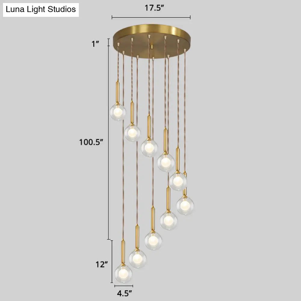 Minimalistic Gold Spiral Cluster Pendant Light For Living Room 10 / Double Glass