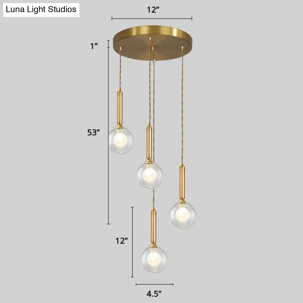 Minimalistic Gold Spiral Cluster Pendant Light For Living Room 4 / Double Glass