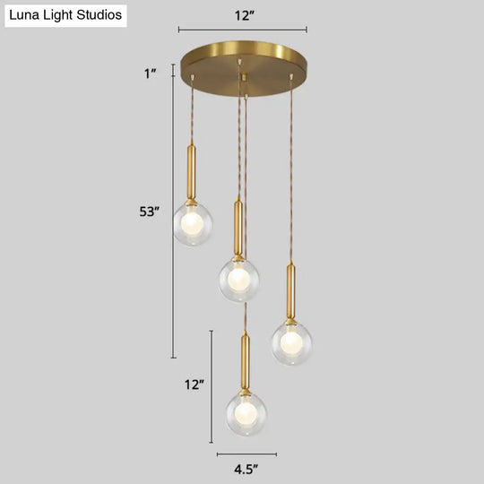 Minimalistic Gold Spiral Cluster Pendant Light For Living Room 4 / Double Glass