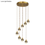 Minimalistic Gold Spiral Cluster Pendant Light For Living Room