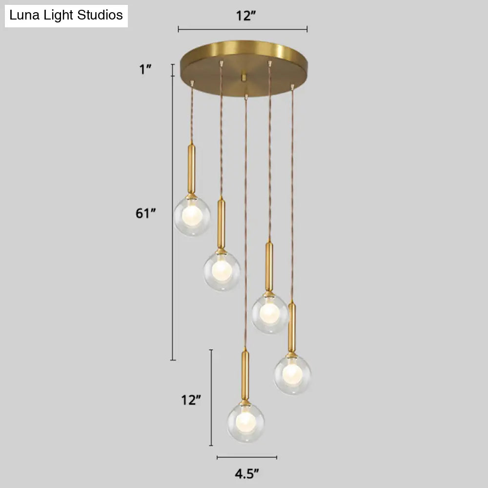 Minimalistic Gold Spiral Cluster Pendant Light For Living Room 5 / Double Glass