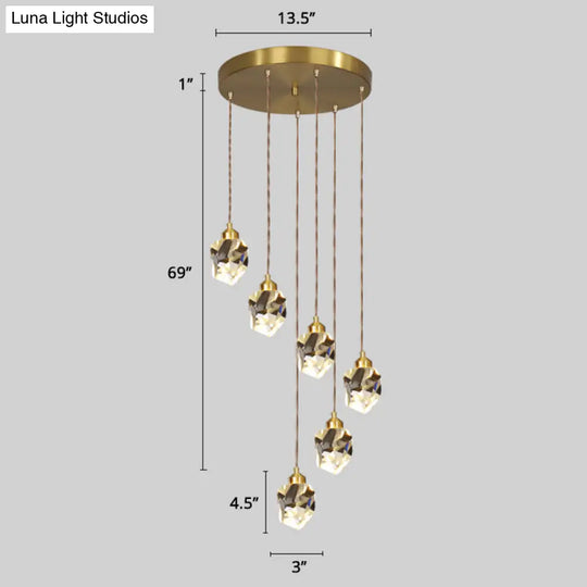 Minimalistic Gold Spiral Cluster Pendant Light For Living Room 6 / Diamond