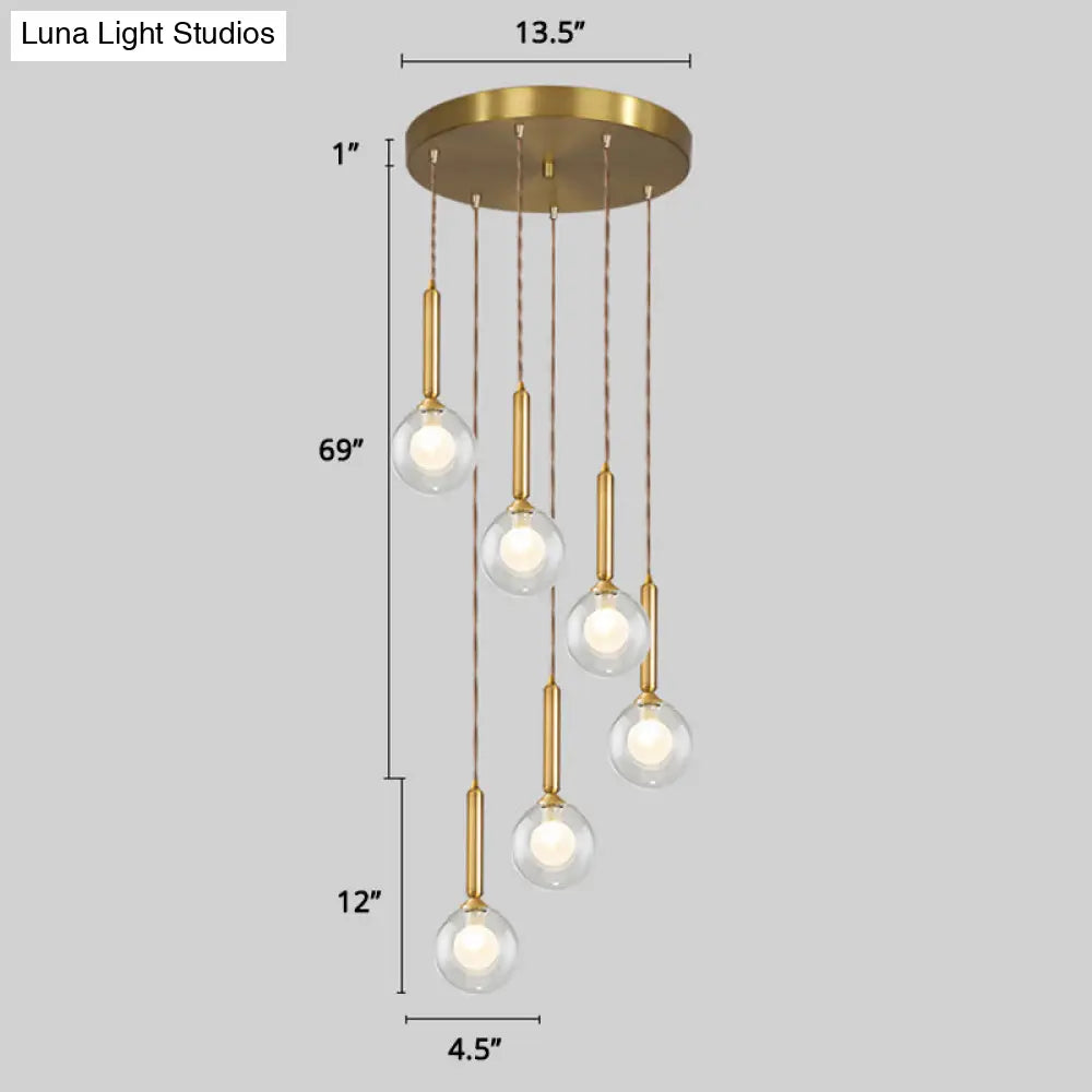 Minimalistic Gold Spiral Cluster Pendant Light For Living Room 6 / Double Glass
