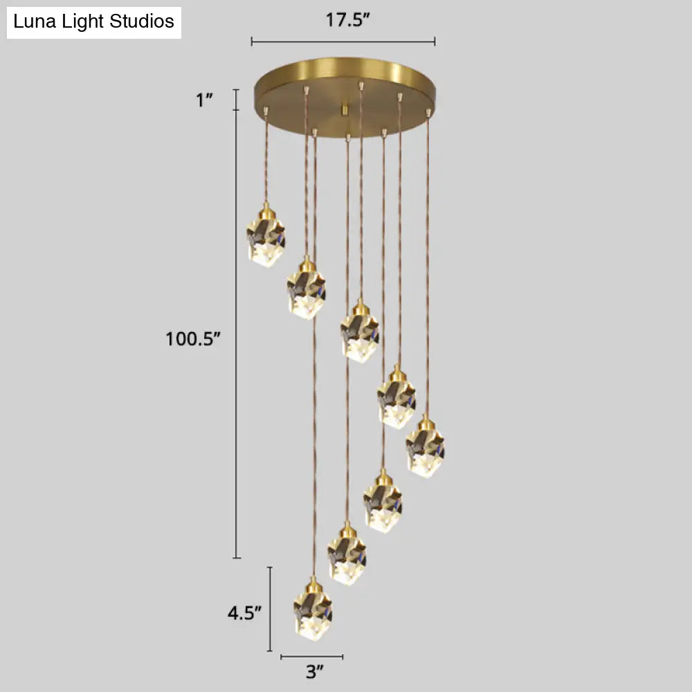 Minimalistic Gold Spiral Cluster Pendant Light For Living Room 8 / Diamond