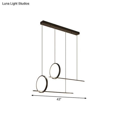 Minimalistic Iron Led Island Light Fixture: Linear And Ring Design - Black Finish 2-Head Hanging