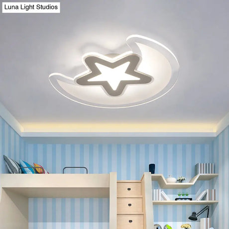 Minimalistic Led Acrylic Ceiling Mount Light With Crescent And Star Design In Warm/White -