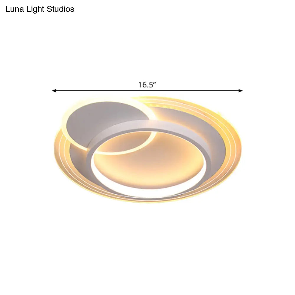 Minimalistic Led Ceiling Flush Mount Lamp Metallic Round Design 16.5’/20.5’ Wide Warm/White Light