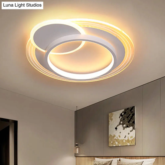 Minimalistic Led Ceiling Flush Mount Lamp Metallic Round Design 16.5’/20.5’ Wide Warm/White