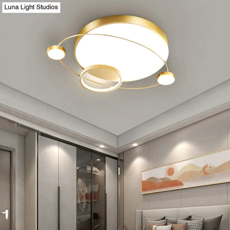 Minimalistic Led Ceiling Lamp For Bedroom With Orbit Shape And Acrylic Material