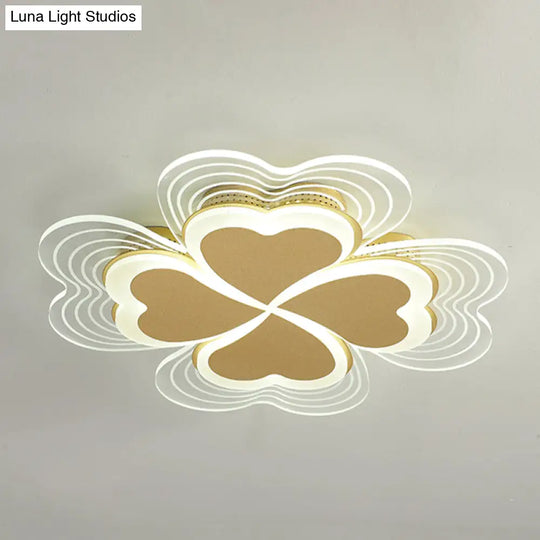 Minimalistic Led Ceiling Mount Light For Bedroom - Acrylic Clover Design Gold / 16.5’ White