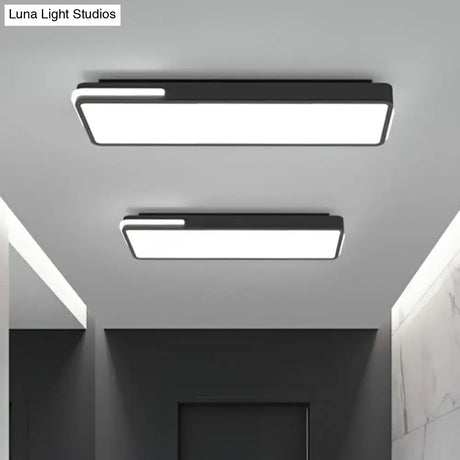 Minimalistic Led Flush Light In Black - Rectangular Corridor Mount With Acrylic Cover