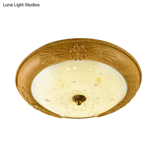 Minimalistic Led Milk Glass Flush Mount Ceiling Light In Yellow - Brown For Dining Room