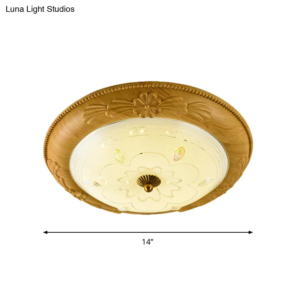 Minimalistic Led Milk Glass Flush Mount Ceiling Light In Yellow-Brown For Dining Room 14/16/19.5
