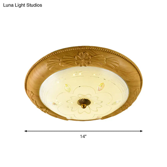 Minimalistic Led Milk Glass Flush Mount Ceiling Light In Yellow - Brown For Dining Room