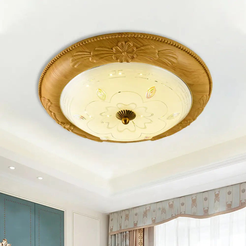 Minimalistic Led Milk Glass Flush Mount Ceiling Light In Yellow - Brown For Dining Room