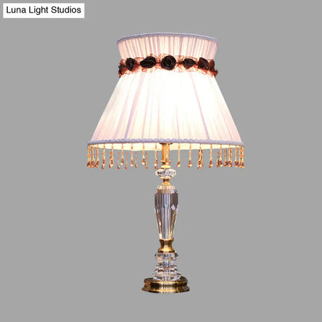 Minimalistic Light Purple Nightstand Lamp With Crystal Draping