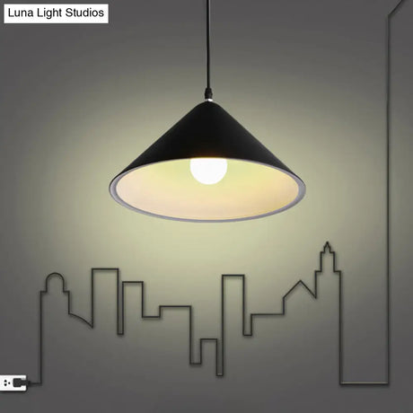 Minimalistic Metal Pendant Light For Dining Room - Conical Shape 1 Head Hanging Fixture