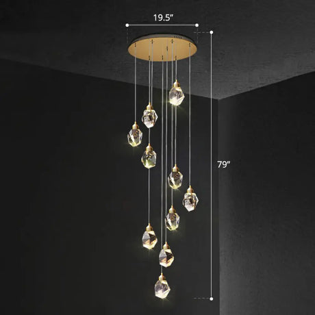 Minimalistic Multi Pendant Ceiling Light With Clear Faceted Crystal Gemstones - Perfect For
