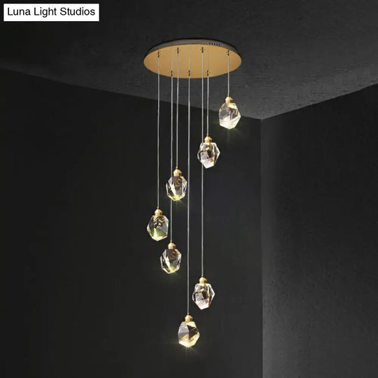 Minimalistic Crystal Gemstone Hanging Multi Pendant Ceiling Light For Staircase - Clear Faceted 7 /