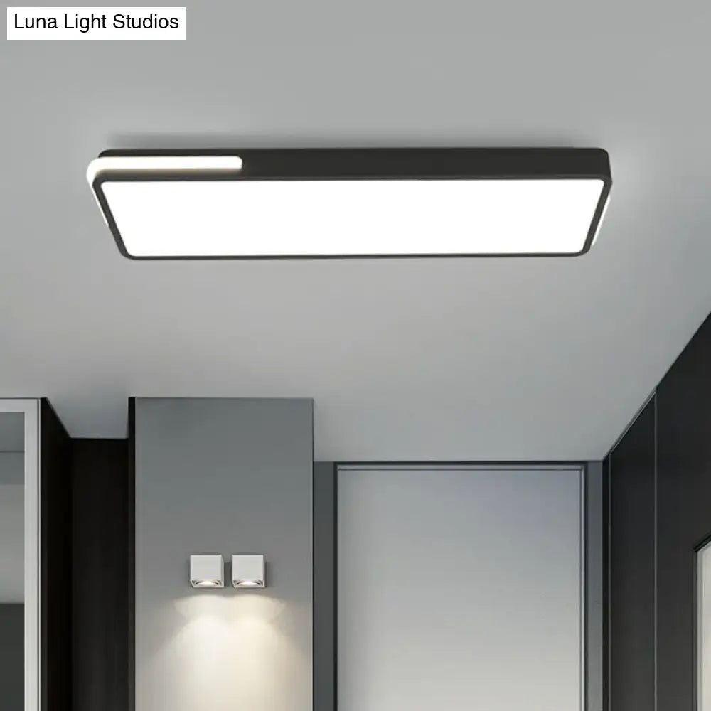 Minimalistic Rectangular Led Flush Mount Ceiling Light In Black For Corridors
