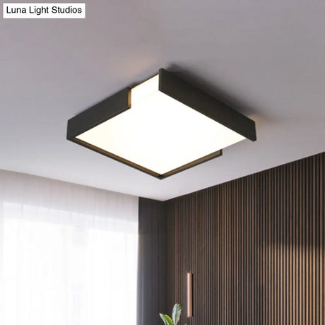 Minimalistic Squared Led Flush Mount Light In Black/White - 16’/19.5’ Dia For Bedroom With