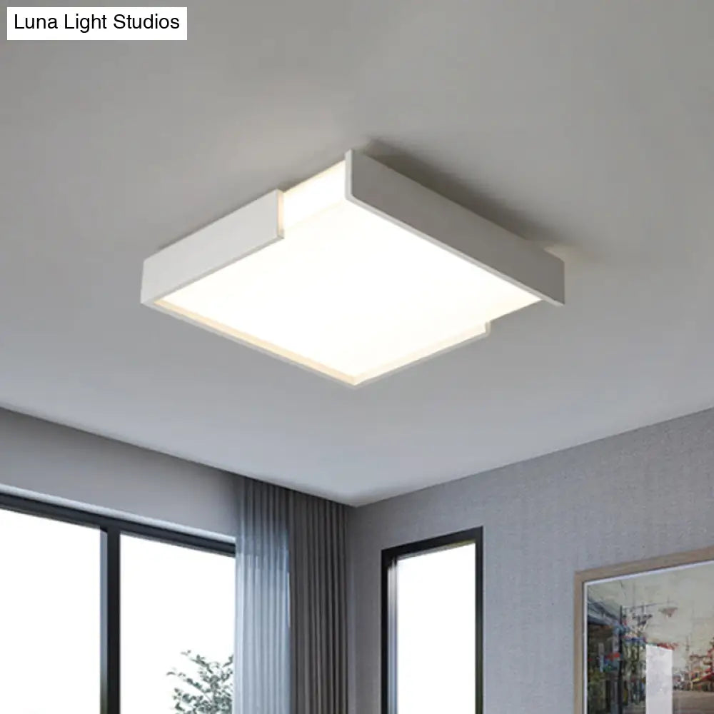 Minimalistic Squared Led Flush Mount Light In Black/White - 16/19.5 Dia For Bedroom With Warm/White