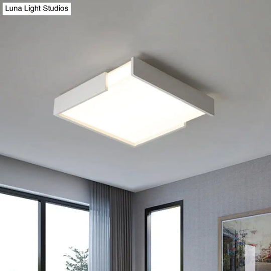 Minimalistic Squared Led Flush Mount Light In Black/White - 16/19.5 Dia For Bedroom With Warm/White