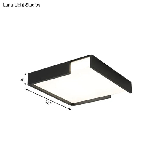 Minimalistic Squared Led Flush Mount Light In Black/White - 16/19.5 Dia For Bedroom With Warm/White