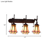 Mission Flower/Morning Glory 3-Light Pink Glass Wall Sconce With Curved Arm For Dining Room