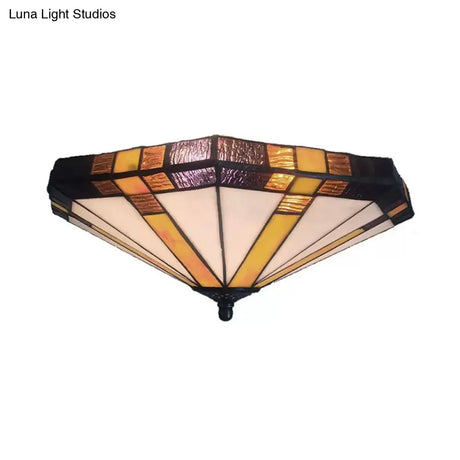 Mission Stained Glass Flush Mount Ceiling Light For Bedroom - 3-Light Fixture