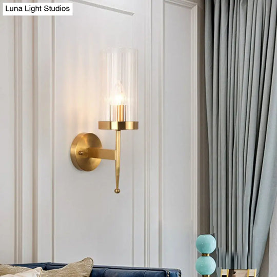 Modern 1-Head Fluted Glass Wall Lamp With Gold Finish - Perfect For Living Room