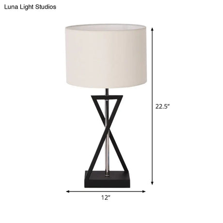 Modern 1-Head Table Desk Lamp - White Cylindrical Small Light With Fabric Shade