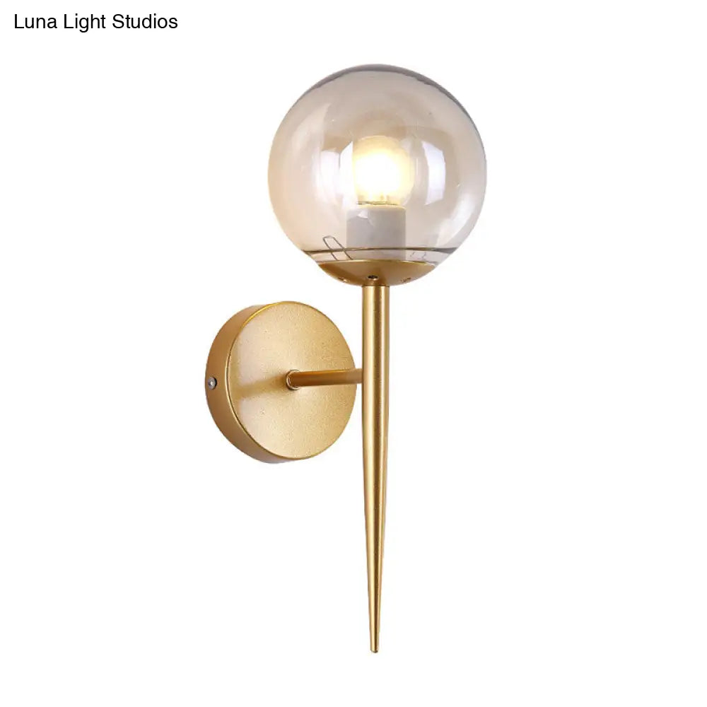 Modern 1 Light Clear Glass Globe Wall Sconce In Gold For Living Room Lighting