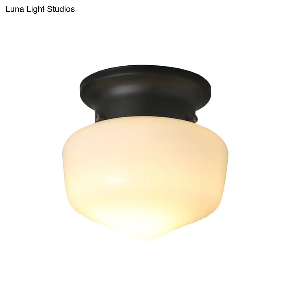 Modern 1-Light Flush Mount With Milk Glass Shade - White Schoolhouse Ceiling Lamp