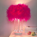 Modern 1-Light Girls Room Night Lamp In Pink/Purple/White With Feather Shade Peach