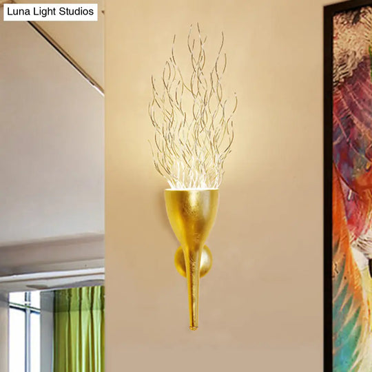 Modern 1-Light Gold Torch Wall Sconce For Stairway Lighting