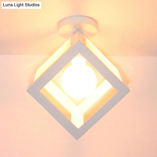 Modern 1-Light Square Ceiling Mounted Light With Wire Guard - Loft Style Semi-Flush Lighting For