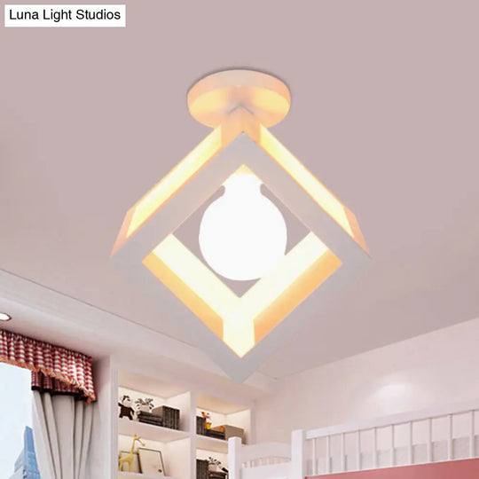 Modern 1-Light Square Ceiling Mounted Light With Wire Guard - Loft Style Semi-Flush Lighting For