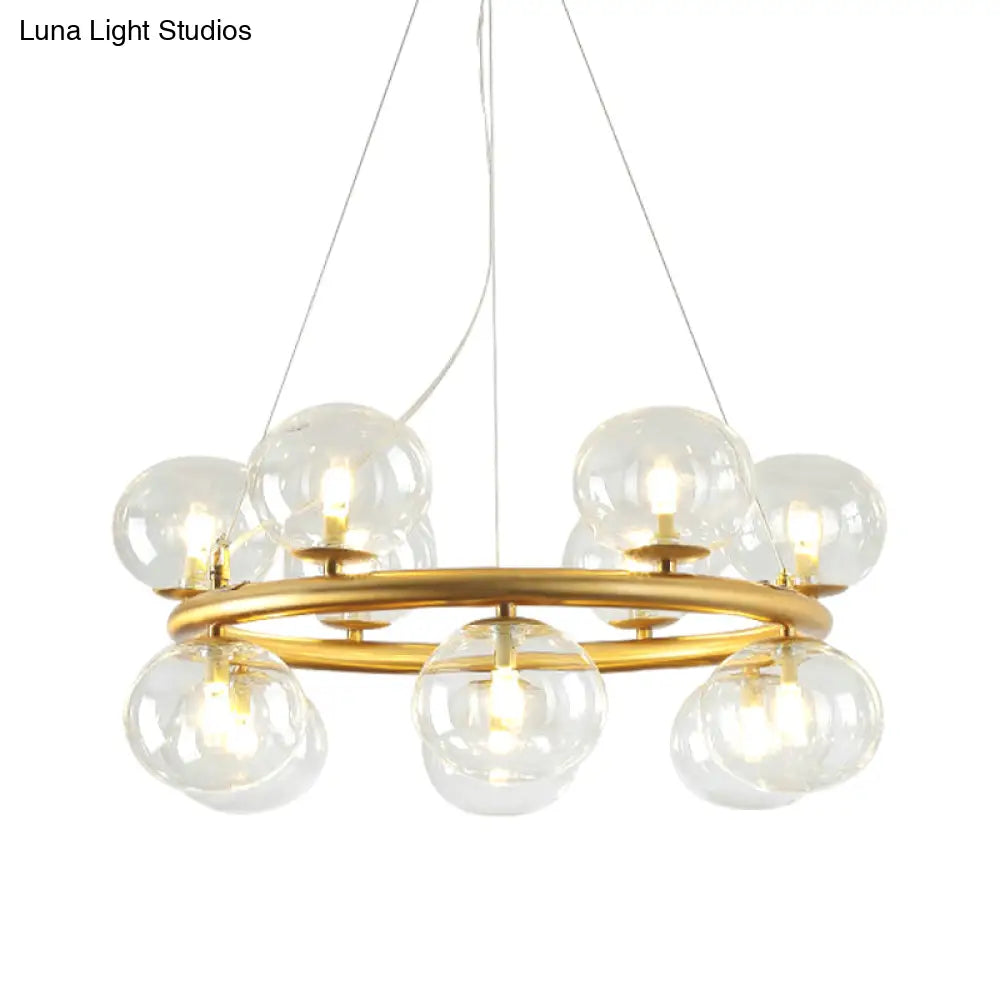 Modern 12-Bulb Gold Chandelier With Clear Glass Shade - Stylish Globe Suspension Light
