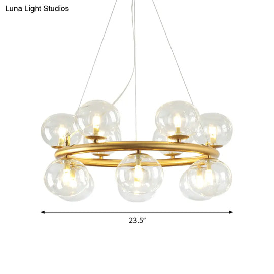 Modern 12-Bulb Gold Chandelier With Clear Glass Shade - Stylish Globe Suspension Light