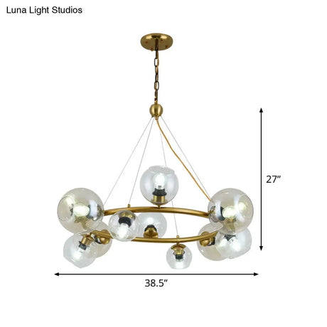 Modern 12-Light Brass Pendant With Clear Glass Shade - Stylish Hanging Ceiling Lamp