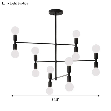 Modern 12-Light Tiered Metal Ceiling Light: Black/Gold Chandelier For Living Room