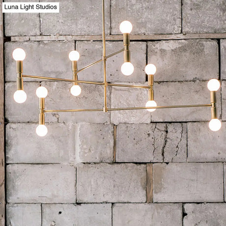 Modern 12-Light Tiered Metal Ceiling Light: Black/Gold Chandelier For Living Room