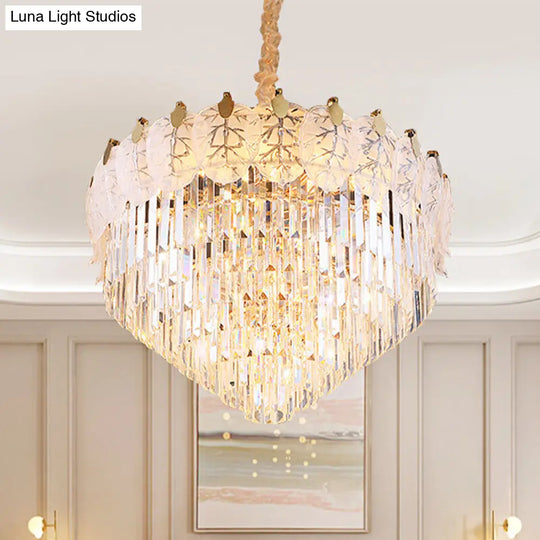 Modern Led Crystal Chandelier | 14 Lights Tiered Hanging Living Room Ceiling Lamp