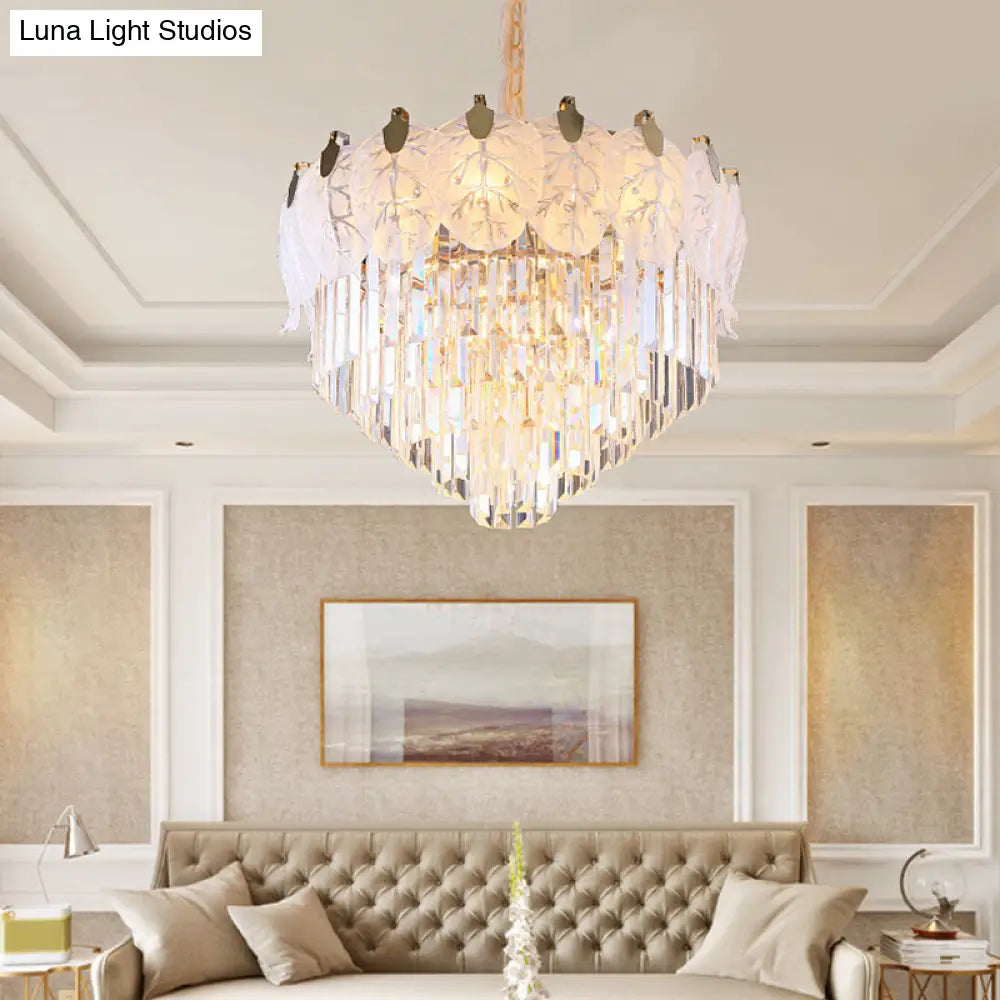Modern Led Crystal Chandelier | 14 Lights Tiered Hanging Living Room Ceiling Lamp